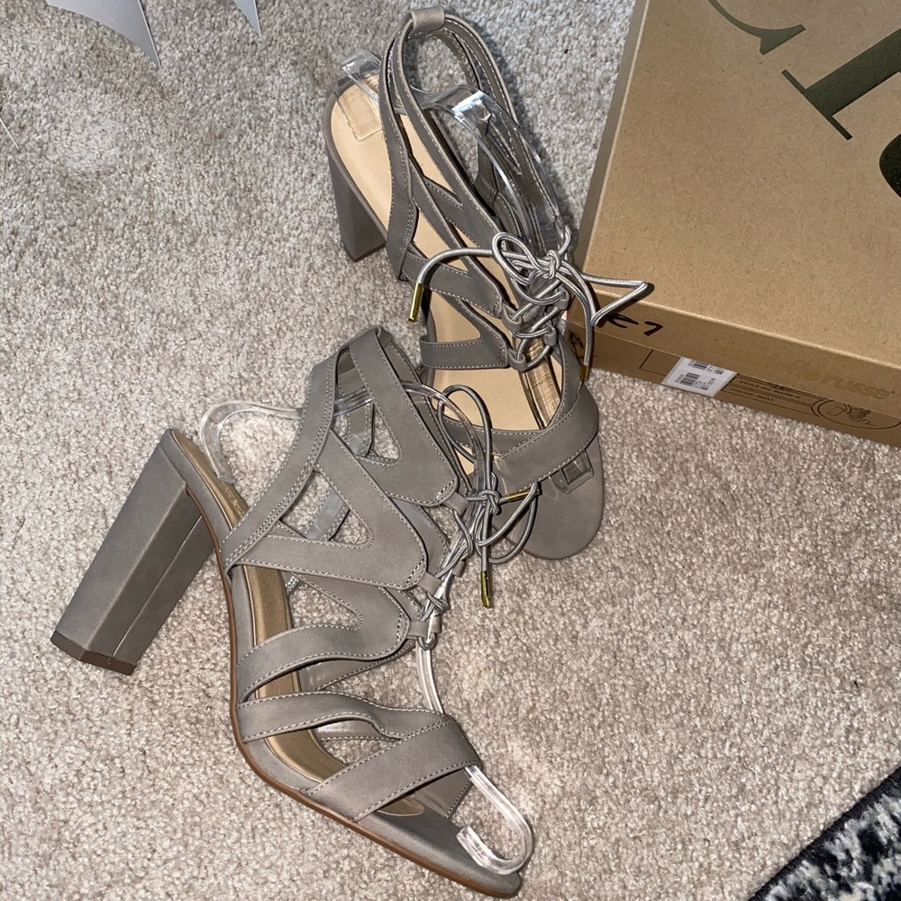 Grey Block Heel Sandals